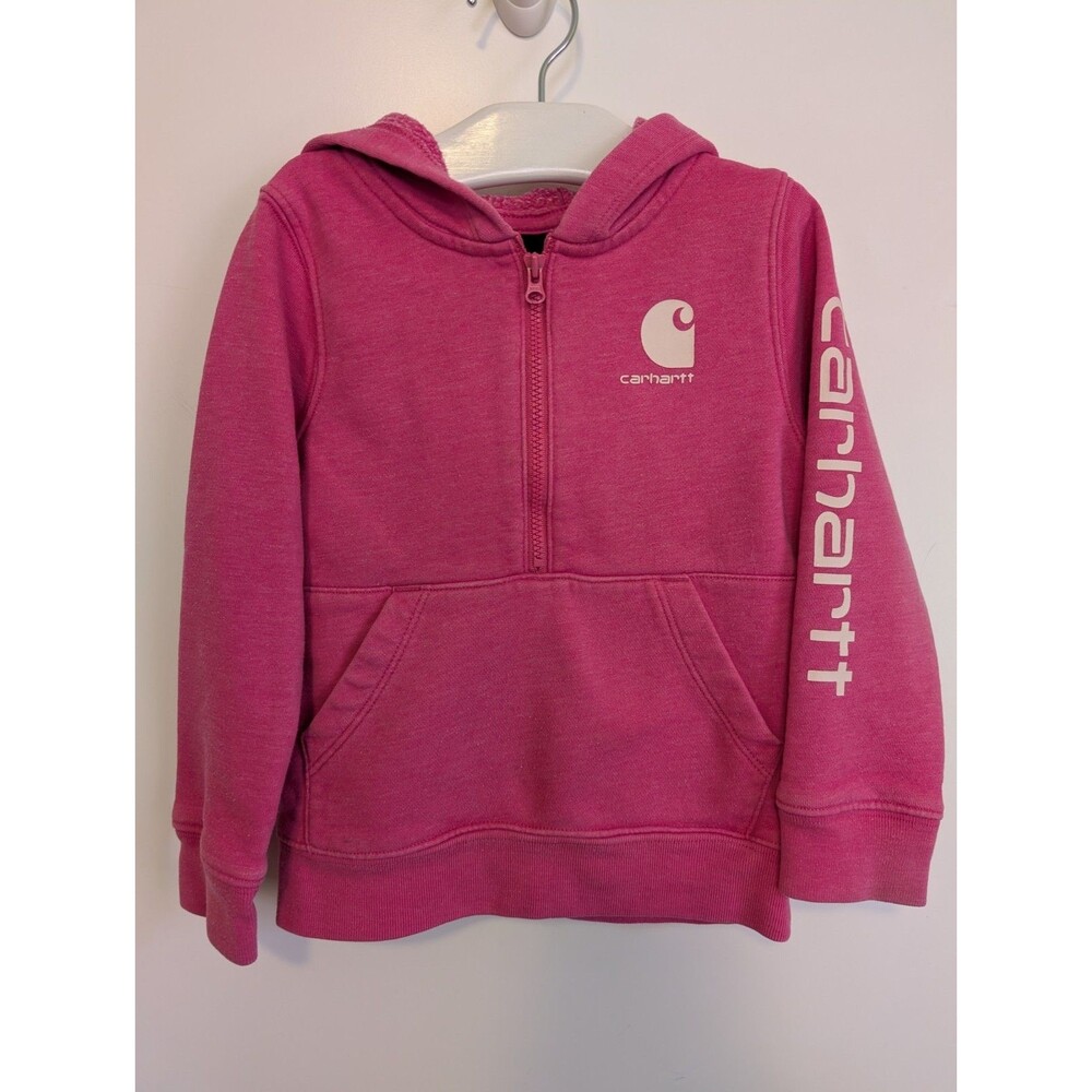 Carhartt Girls Pink Half Zip Pullover Hoodie Sweatshirt Size 2T Logo Outdoors